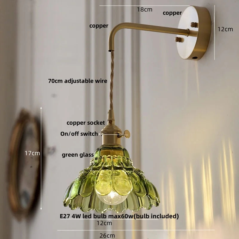 Afralia™ Amber Glass LED Wall Sconce, Brass Finish, Adjustable Wire, Modern Nordic Style