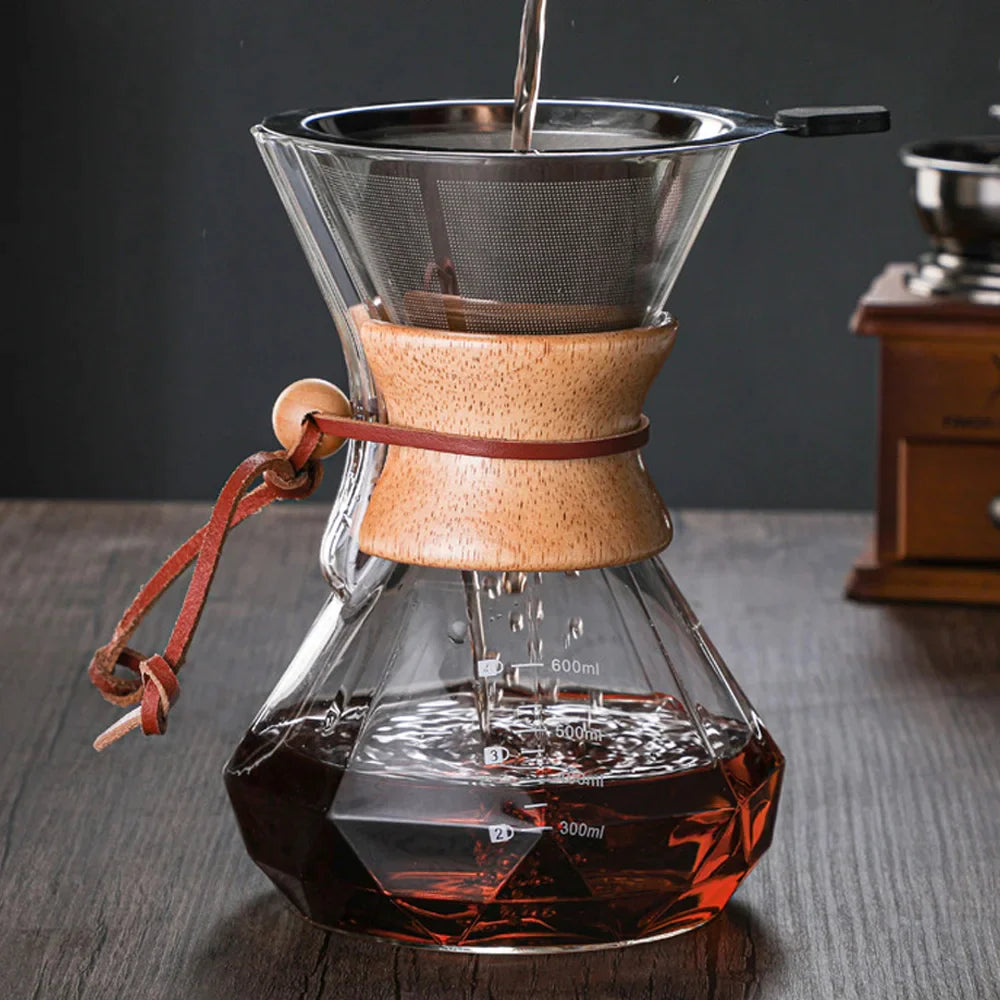 Afralia™ Diamond Glass Hand Brew Coffee Maker Pot for Espresso Drip Cup Brewing