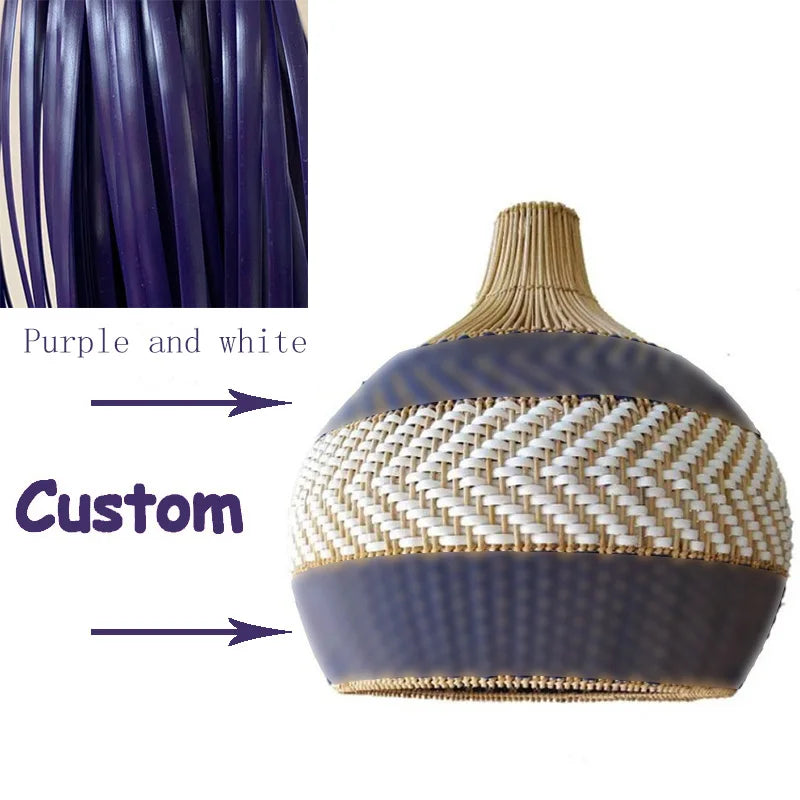 Afralia™ Serena Blue Rattan Pendant Light: Creative Boho Farmhouse Dining Room Lamp