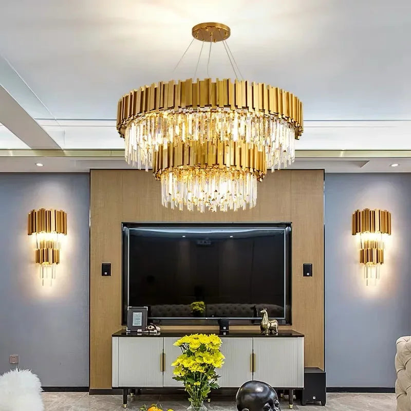 Afralia™ Crystal Ceiling Lamp: Modern Luxury Gold Round LED Living Room Lighting Fixtures