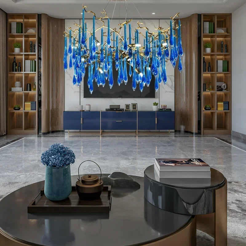 Afralia™ Blue Crystal Chandelier with Customizable Color for Luxury Indoor Lighting