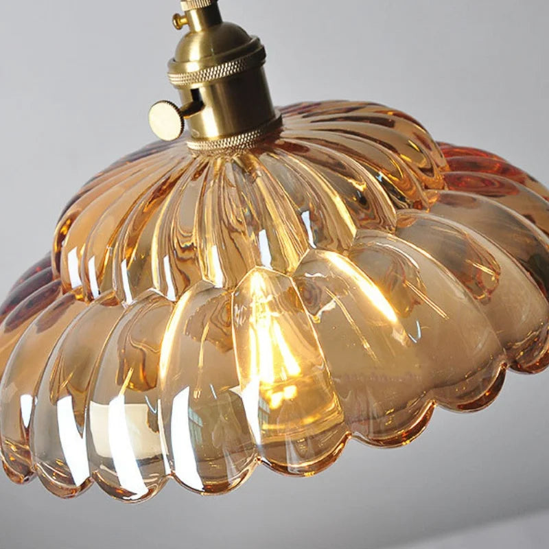Afralia™ Amber Flower Glass LED Pendant Lights for Home Decor