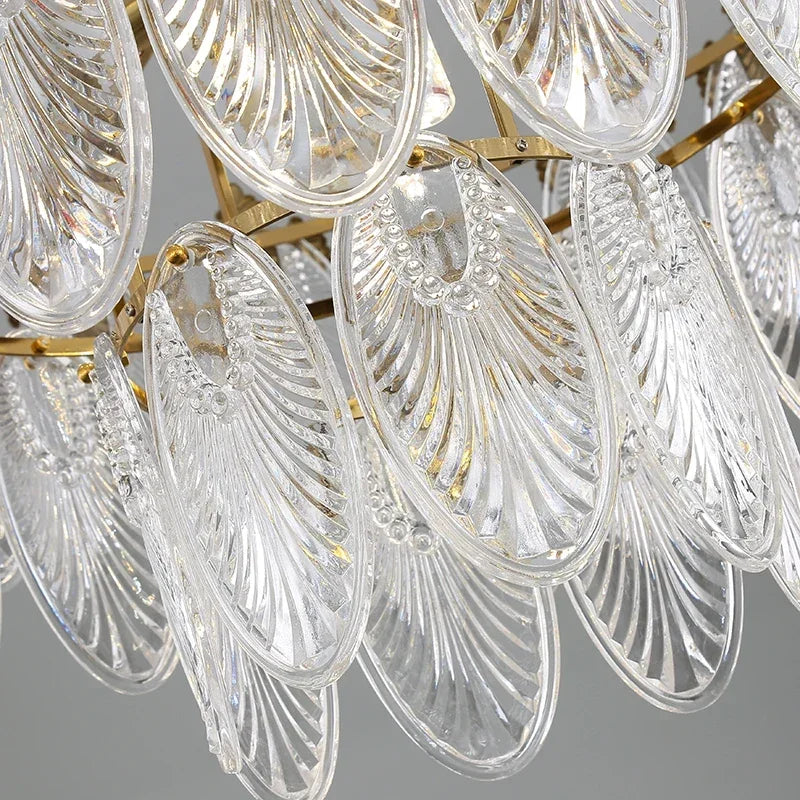 Afralia™ Modern Leaves Glass Ceiling Chandeliers LED Round Pendant Lights for Home Decor