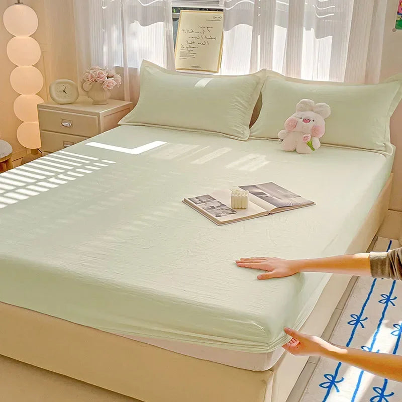 Afralia™ Ultra-Thin Grid Pattern Fitted Sheet Set: Soft Breathable Washed Cotton Mattress Cover
