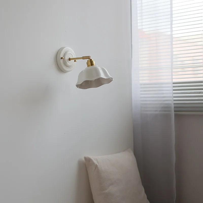 Afralia™ Ceramic LED Wall Light with Copper Arm Socket for Bedroom Living Room