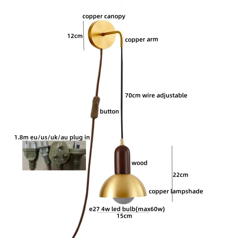 Afralia™ Modern Wood Copper LED Wall Sconce for Living Room Corridor Bar Bathroom