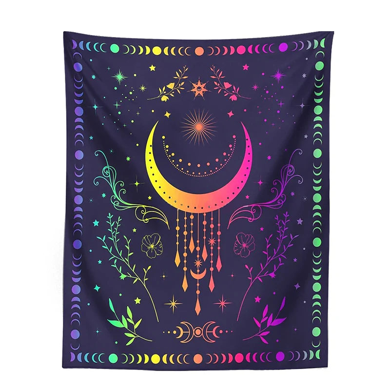 Afralia™ Celestial Moon Phase Tapestry with Floral Accents