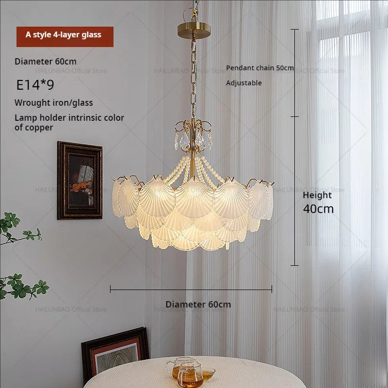 Afralia™ Shell Pearl Glass Crystal Chandelier for Modern Luxury Living Room