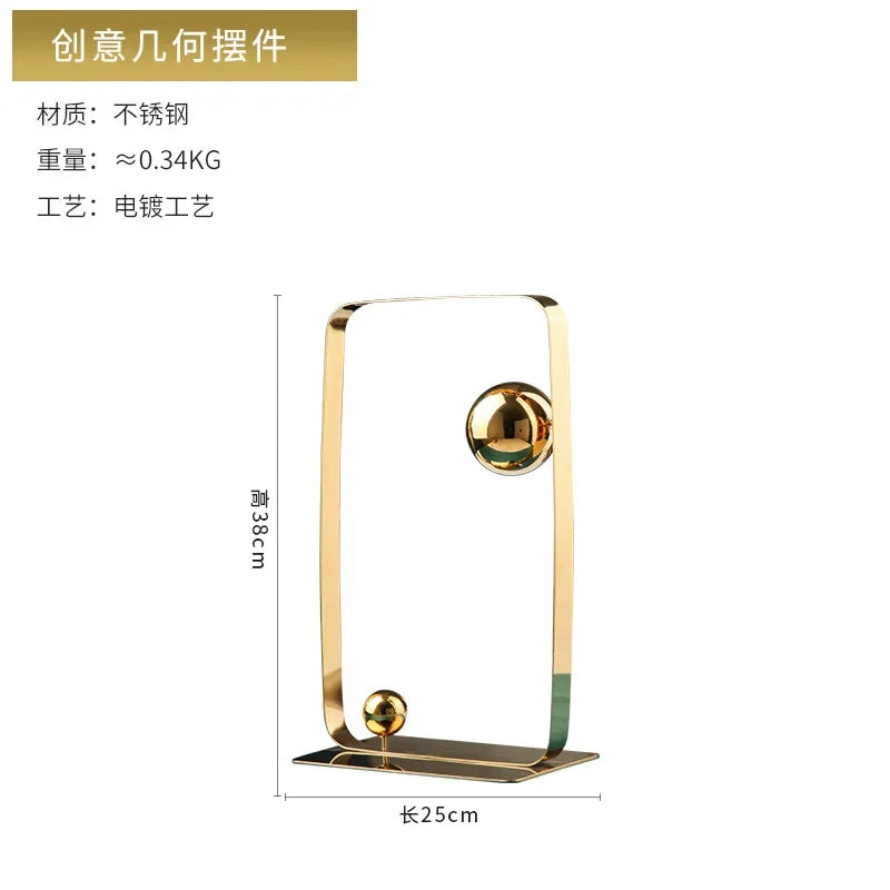 Afralia™ Golden Ball Cube Stainless Steel Sculpture - Home Decor Ornament