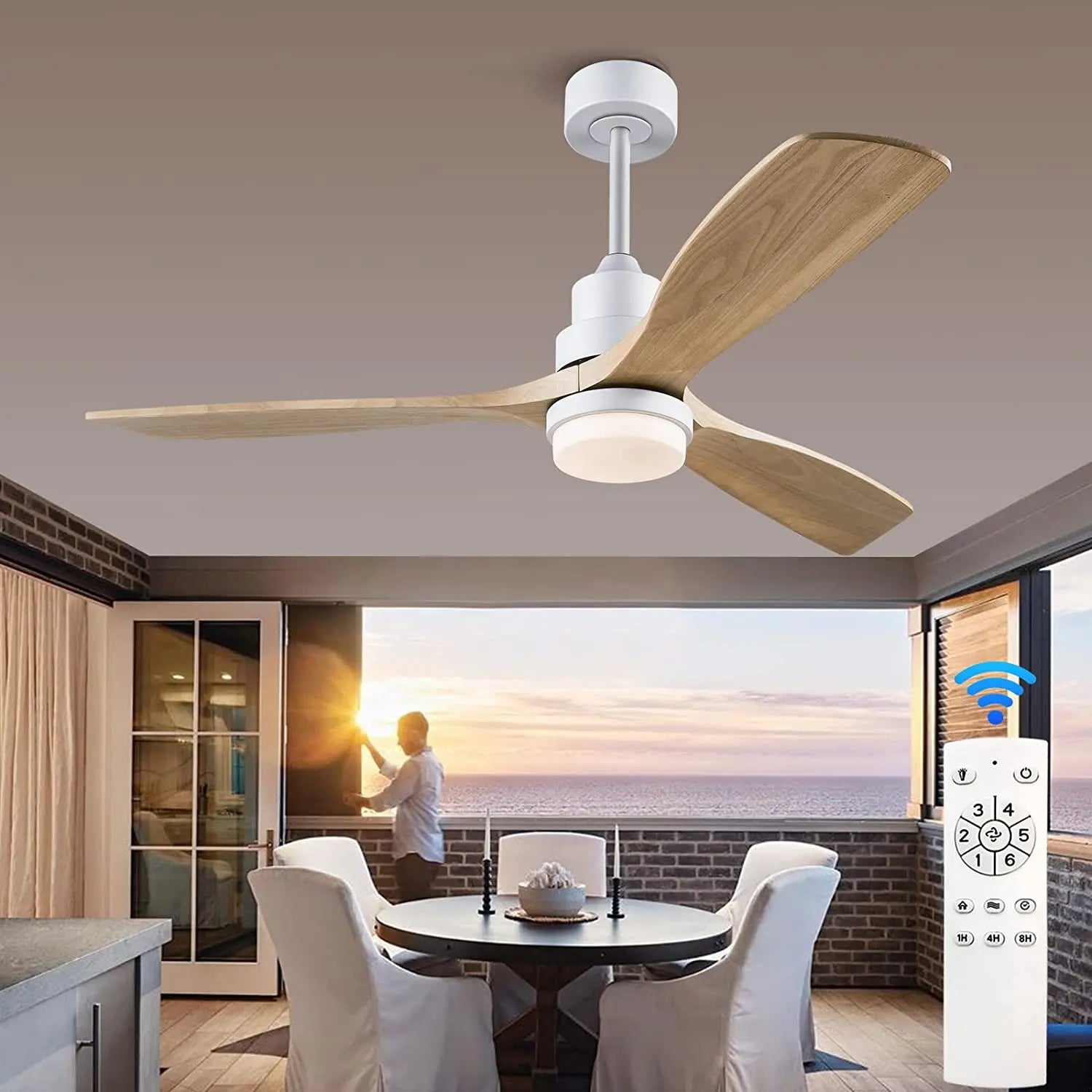 Afralia™ Nordic 52" Ceiling Fan with LED Light and Control - Modern White/Black Wood Chandelier