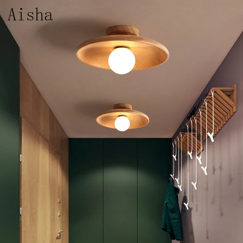 Afralia™ Japanese Style Wooden Ceiling Lamp for Home Decor