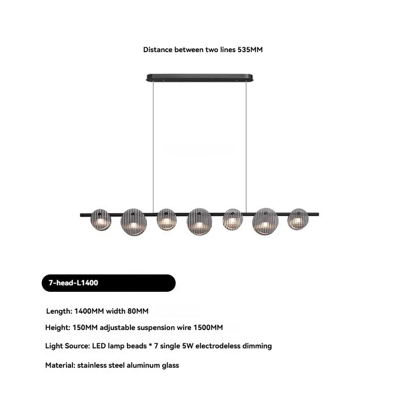 Afralia™ Black Glass Linear Chandelier for Dining Office Bar Modern Kitchen Island