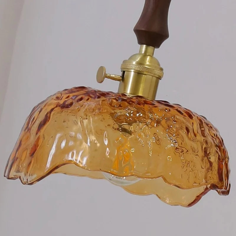 Afralia™ Green Glass Walnut Wood LED Pendant Light, Nordic Modern Hanging Lamp