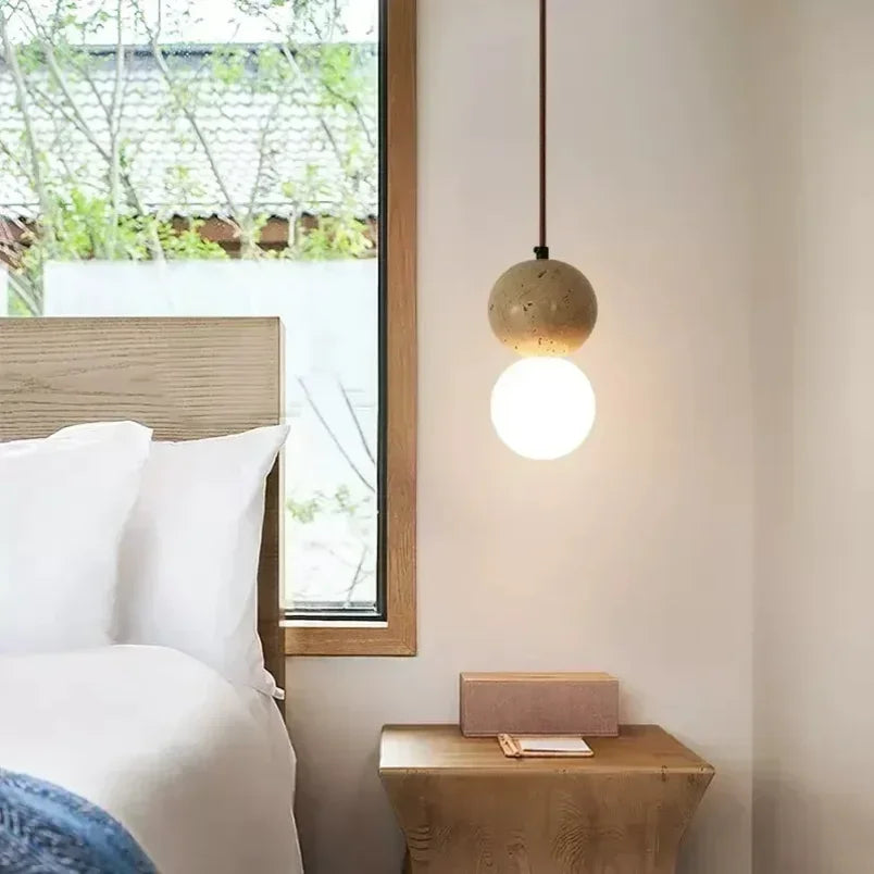 Afralia™ Elegant Wabi Sabi Travertine Pendant Lamp for Dining Desk & Kitchen Island