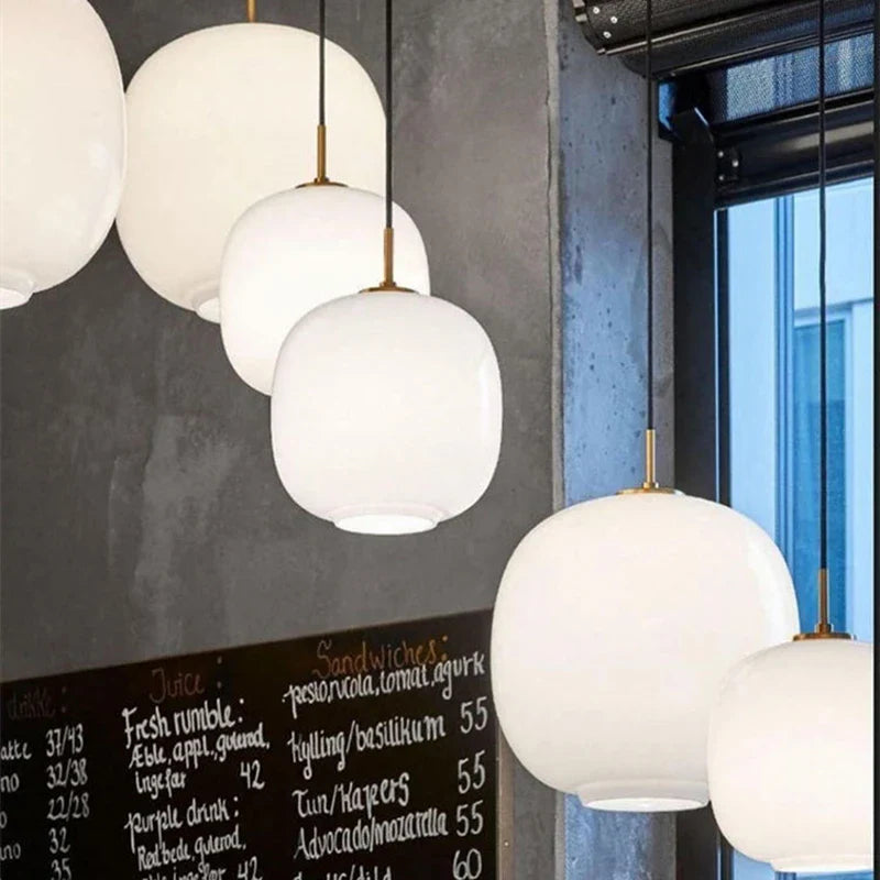 Afralia™ Modern White Glass Ball Pendant Lamp for Restaurant Kitchen, Designer VL45 Radiohus Style