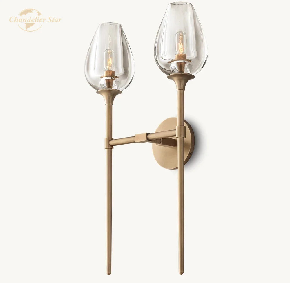 Afralia™ Tulip Glass Double Sconce Crystal Wall Lamp - Modern LED Wall Lighting