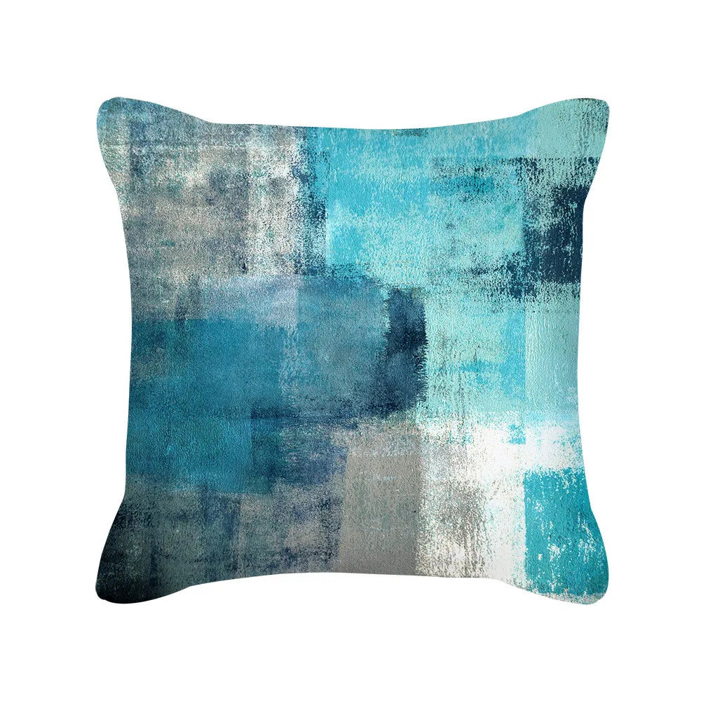 Afralia™ Teal Abstract Office Cushion Cover: Modern Home Decoration Sofa Art Pillows