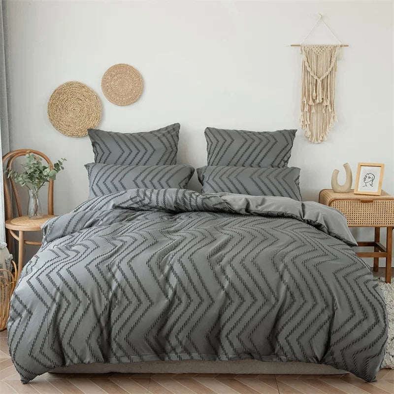 Afralia™ Wave Stripes Grey Bedding Set Full Queen King Twin Duvet Cover Pillow Cases
