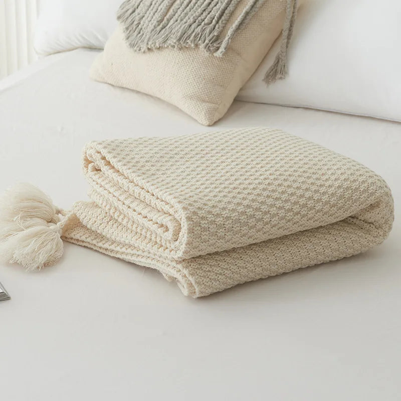 Afralia™ Nordic Tassel Knit Sofa Blanket: Soft All-Season Air Conditioning Shawl