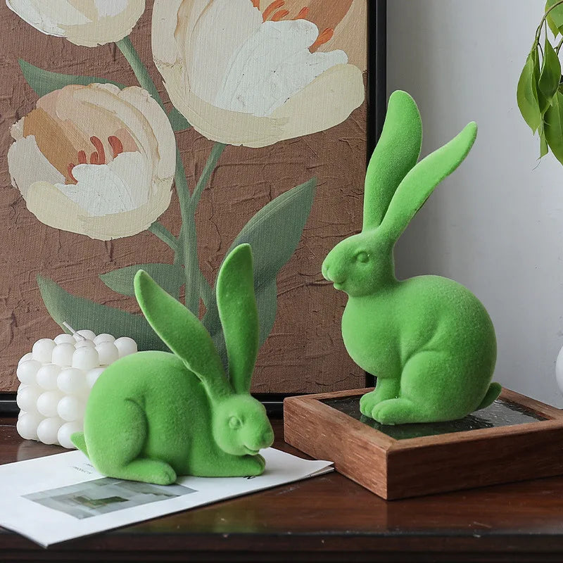 Afralia™ Abstract Rabbit Figurines: Flocking Bunny Resin Art Decor Ornaments