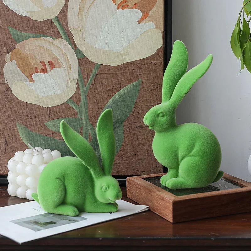 Afralia™ Abstract Rabbit Figurines: Flocking Bunny Resin Art Decor Ornaments