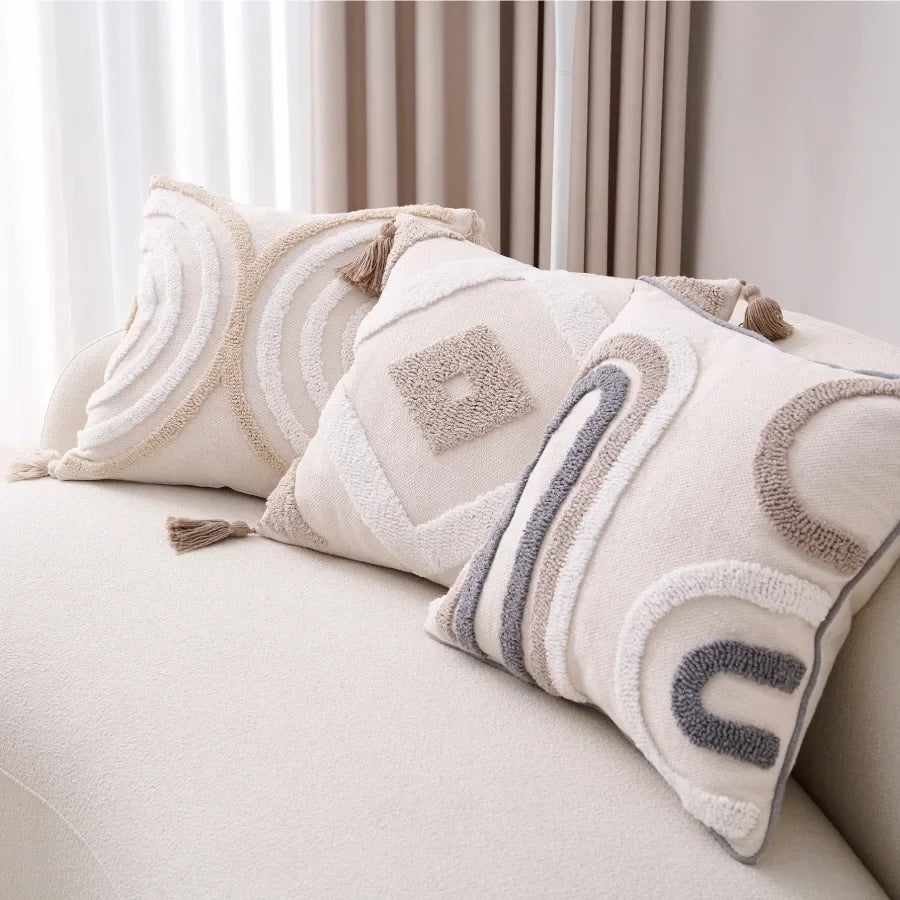 Afralia™ Geometric Tufted Beige Gray Cushion Cover Nordic Style for Modern Decor