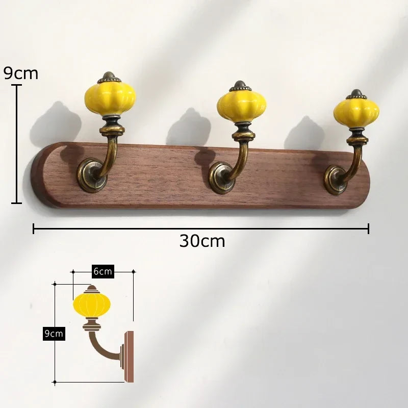 Afralia™ Walnut Wood Multiple Hooks Wall Storage Holder Shelf