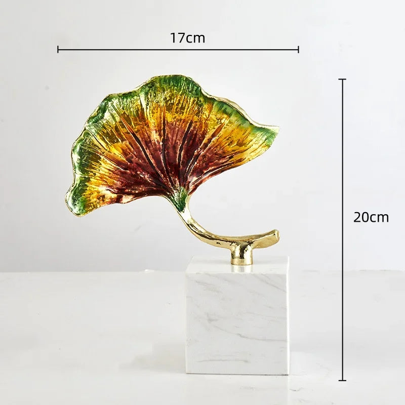 Afralia™ Ginkgo Leaf Metal Sculpture Home Decor Figurine