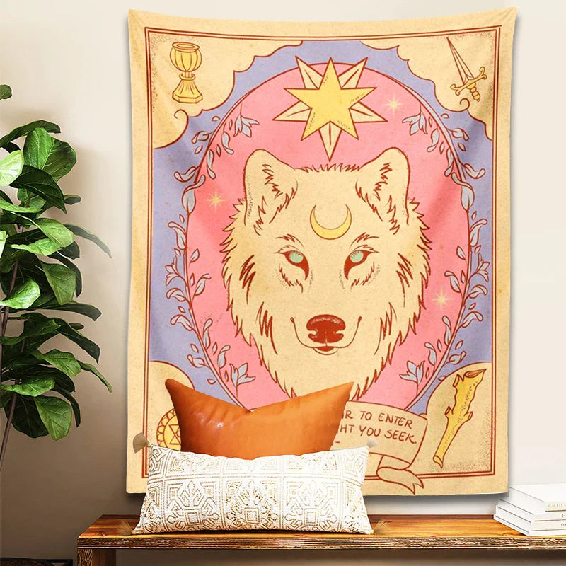 Afralia™ Tarot Tiger Tapestry Wall Hanging | Sun Moon Aesthetic Tapestries Bohemian Bedroom Decor