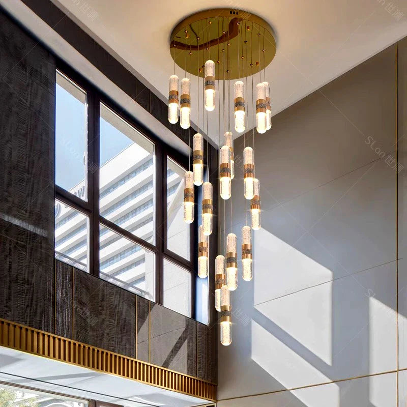 Afralia™ Crystal Chandelier Stair Pendant Lamp Living Room Pendant Lights Interior Lighting