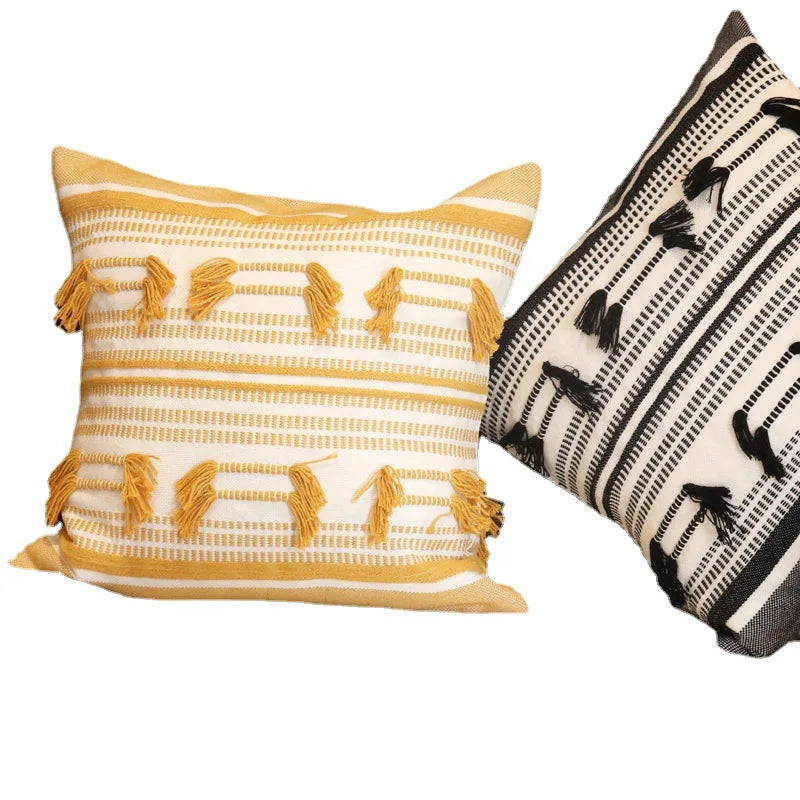 Geometric Tassel Cushion Cover for Home & Office Decor by Afralia™