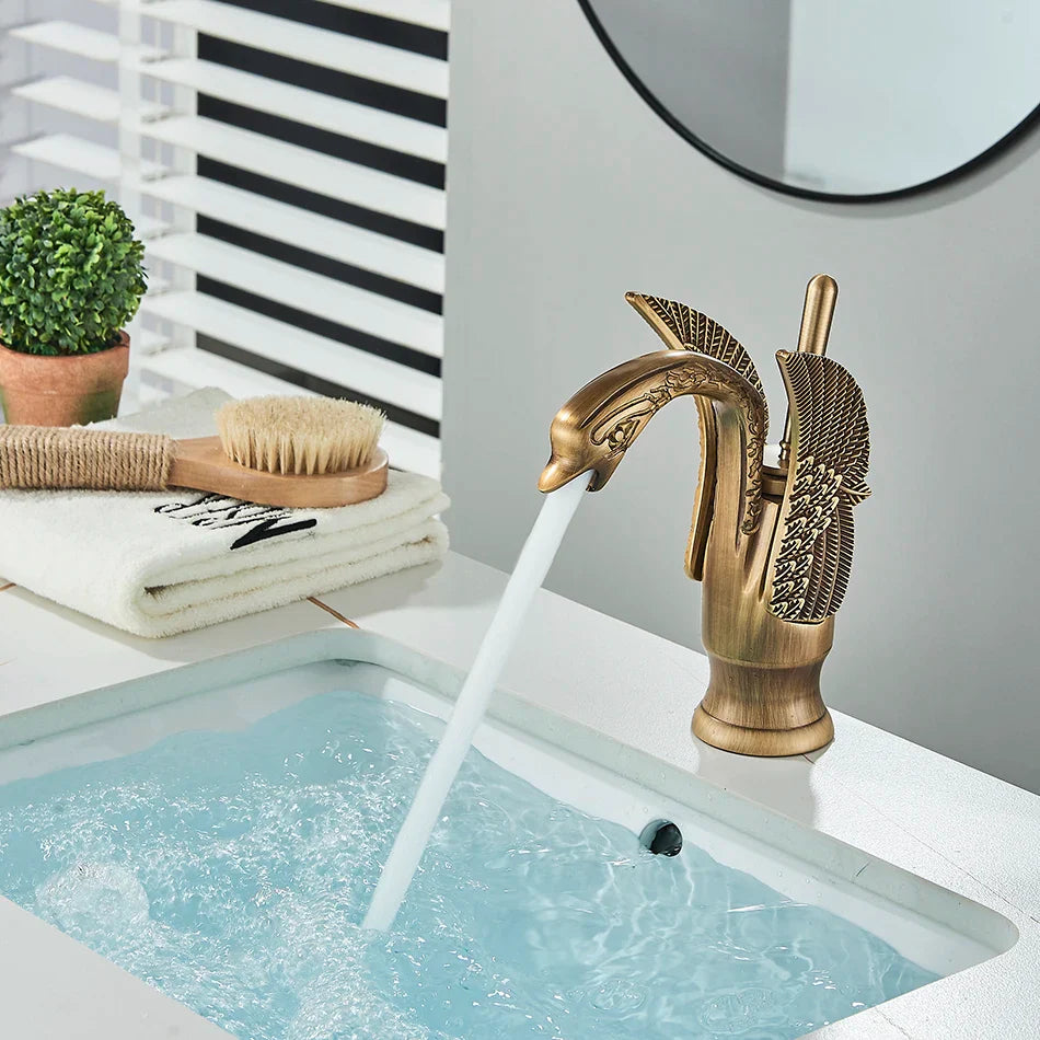 Afralia™ Swan Luxury Brass Faucet Black/Gold/Antique Bathroom Mixer Taps - Hot Cold Water