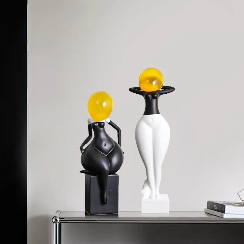 Afralia™ Abstract Art Female Body Decor Figurines Black White Resin Home Decor