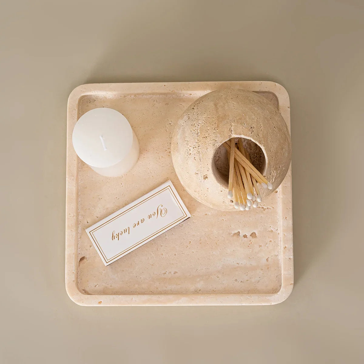 Afralia™ Beige Travertine Match Holder - Vintage Marble Toothpick Holder & Home Decor