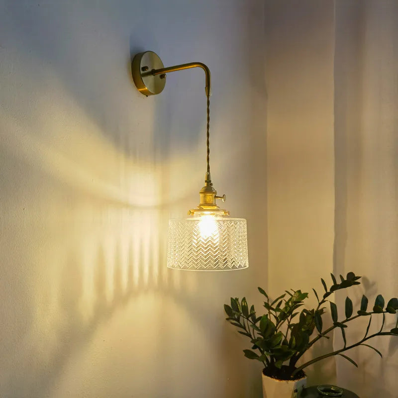 Afralia™ Vintage LED Wall Lamps Glass Copper Light for Living Room Restaurant Mirror