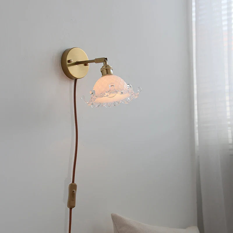 Afralia™ White Glass Copper LED Wall Sconce with Pull Chain Switch