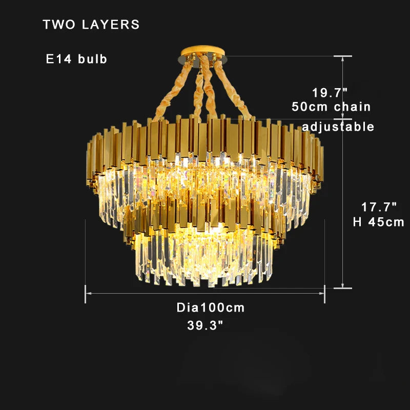Afralia™ Crystal Chandelier: Dimmable Gold/Black Stainless Steel Hanging Lamp