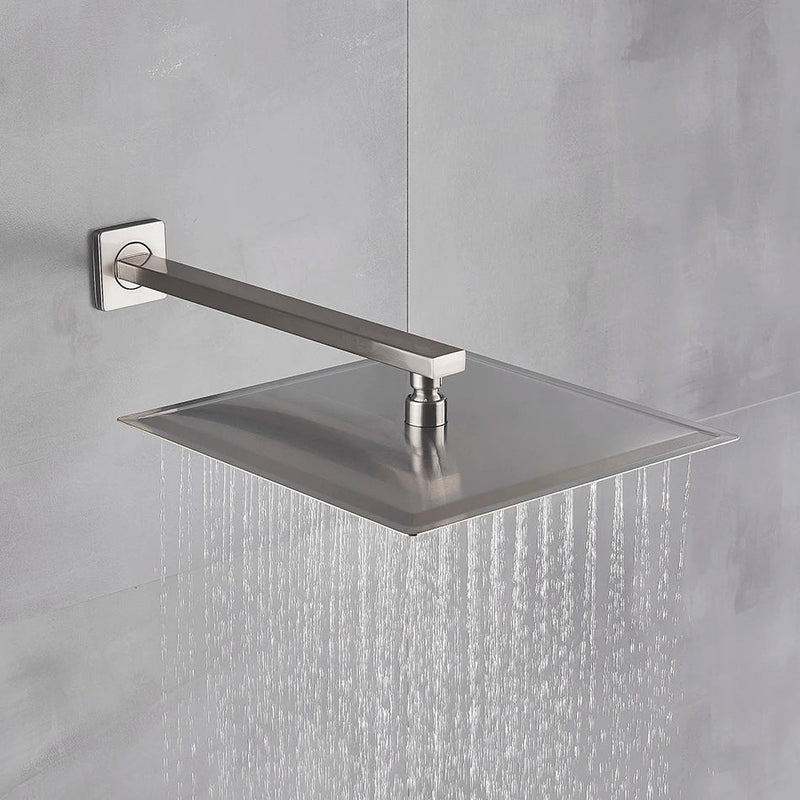 Afralia™ Brushed Nickel Rainfall Shower Head with Shower Arm - Ultra Thin Top Sprayer