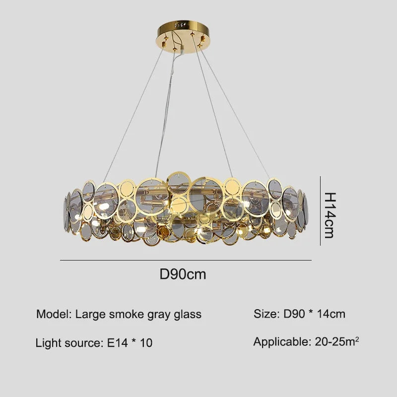 Afralia™ Stainless Steel Glass Ceiling Chandeliers LED Round Pendant Lamps for Dining Living Room
