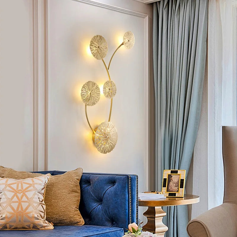 Afralia™ Gold Flower Copper Frame Wall Sconce for Hotel Dining Room Lighting