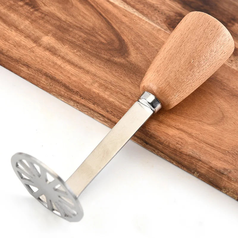 Afralia™ Stainless Steel Wooden Handle Potato Masher & Food Crusher - Multifunction Kitchen Tool