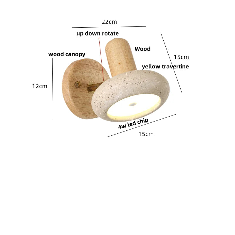 Afralia™ Yellow Travertine LED Wall Lights with Pull Chain Switch, Modern Rotate Bedside Lamp