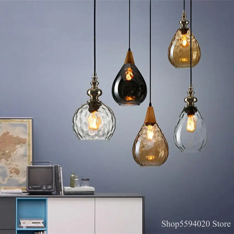 Afralia™ Vintage Glass Pendant Lights LED Industrial Lamp Loft Hanging Lamp