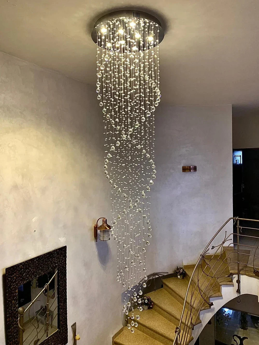 Afralia™ Crystal Chandelier for Staircase Luxury Hotel Bedroom Hanging Light