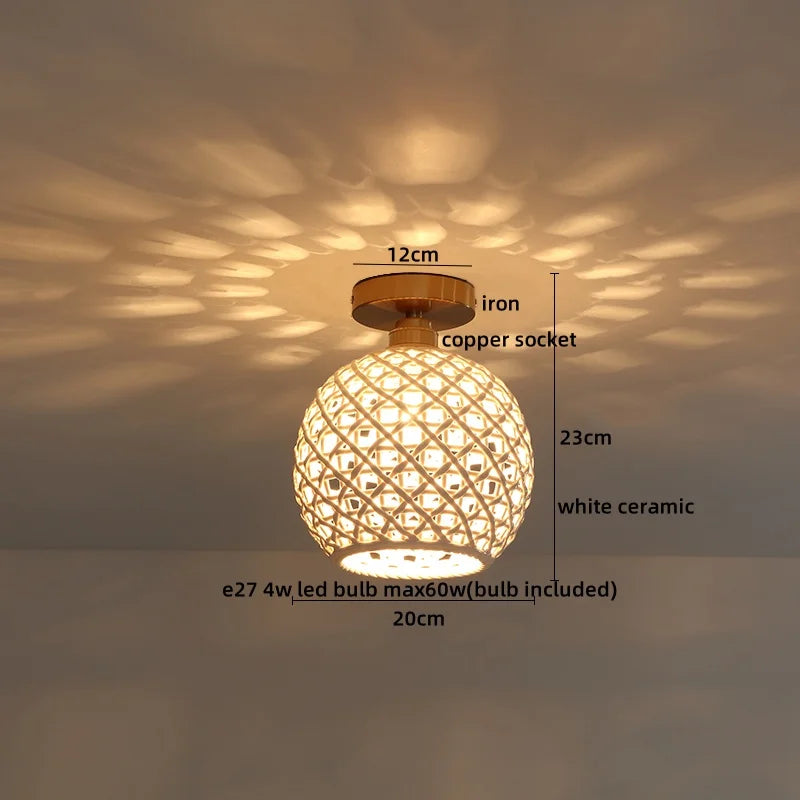Afralia™ Copper Wood LED Ceiling Lamp Ceramic Modern Ceiling Lights for Home Decor