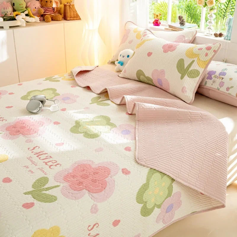 Afralia™ Cartoon Print Foldable Bed Cover Set | Cotton Quilted Cushion Mat