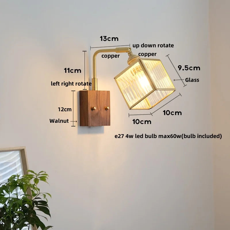 Afralia™ Wood Cube Glass LED Wall Lights with Pull Chain Switch for Modern Interiors