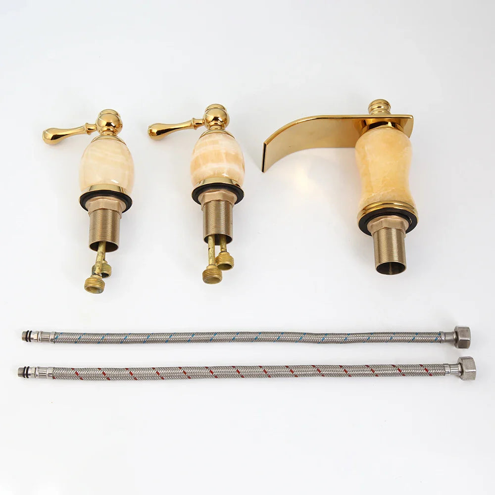 Afralia™ Golden Plated Bathtub Faucet with Jade Stone Handles - Solid Brass Mixer