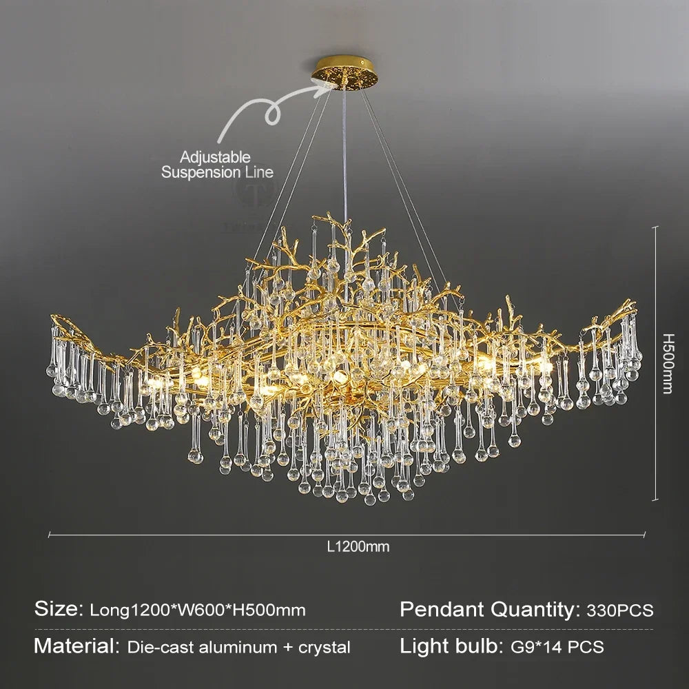 Afralia™ Crystal Chandelier: Modern Luxury Long Light for Kitchen, Dining, Living, and Bedroom