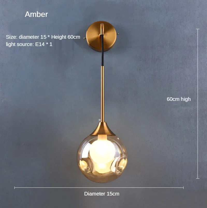 Afralia™ Modern Gold Glass Ball Wall Sconce Lighting for Indoor Living, Bedroom, Kitchen